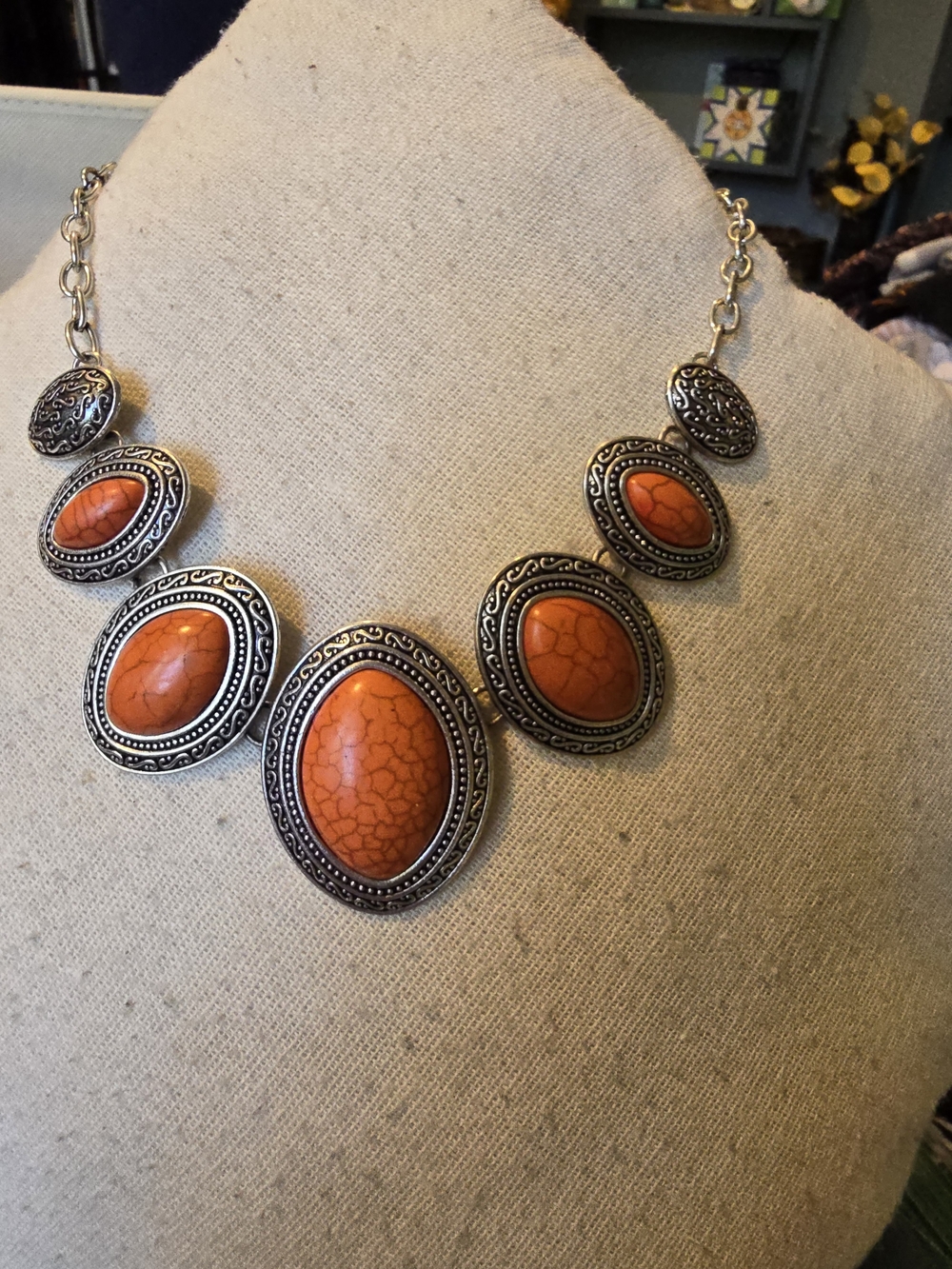 Orange Stone Statement Necklace - Unbranded